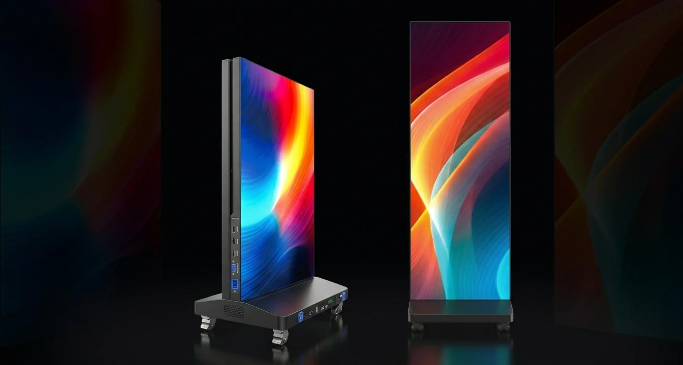 Fold Poster: faltbarer Poster-LED-Screen von der Seite und von vorn